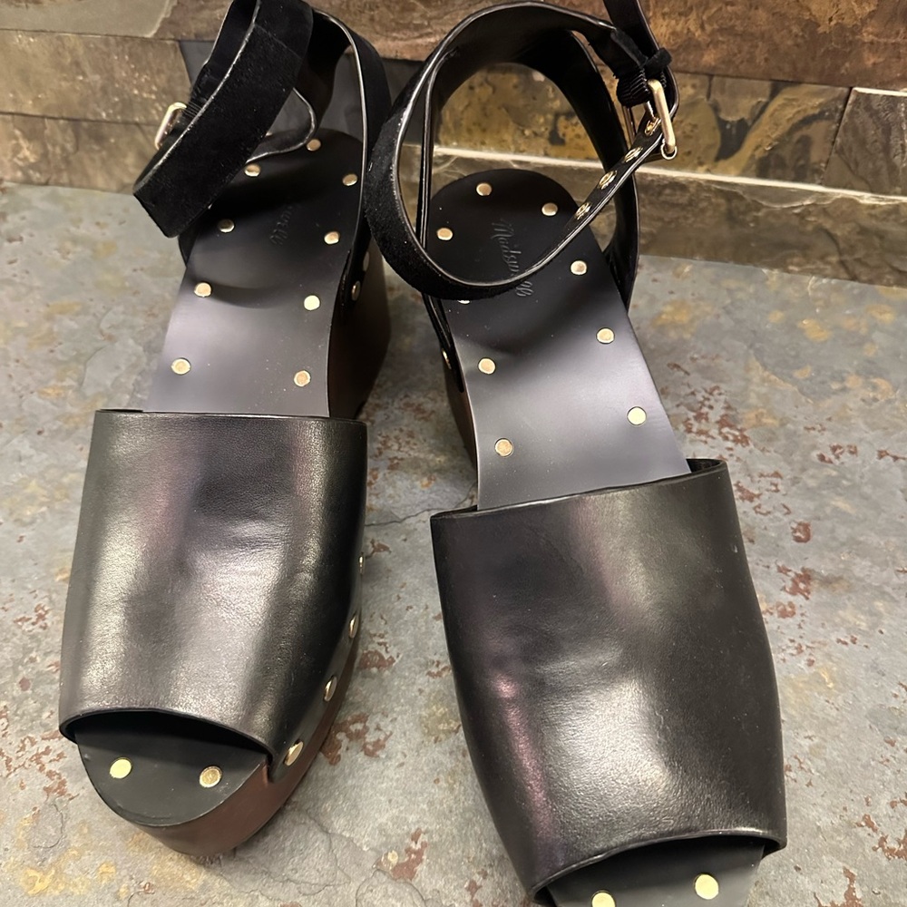 NWOT The Madewell Anouk Platform Clog Sandal Black Leather Platform Sandal 10